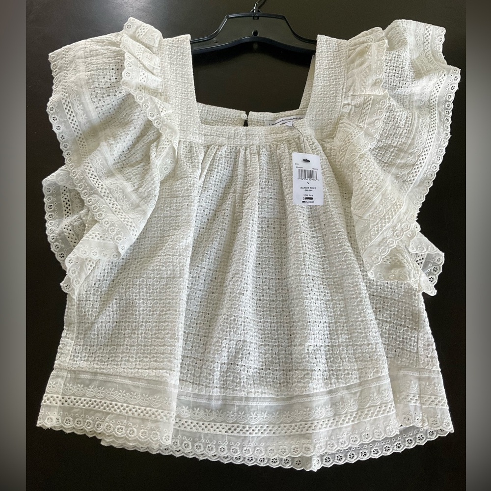 English Factory White Eyelet Ruffle Sleeve Blouse